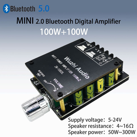 ZK-1002L 100WX2 Мини Bluetooth 5,0 Беспроводная аудио Мощность Цифровой усилитель плата стерео усилитель DC 12V 24V ► Фото 1/6