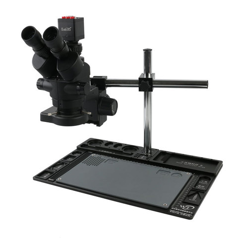 Мультифокусный Тринокулярный стереомикроскоп с увеличением 3,5x, 7X, 45X, 90X + коврик из алюминиевого сплава + видеокамера 1080P HDMI VGA ► Фото 1/6