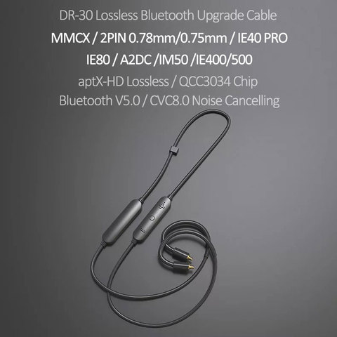 Bluetooth-кабель DR-30 5,0 APTX HD AAC с ушным крючком, MMCX 0,75 мм, 2-контактный кабель для наушников, улучшенный Bluetooth-адаптер для TRN VX KZ ZSX ZSN ► Фото 1/1