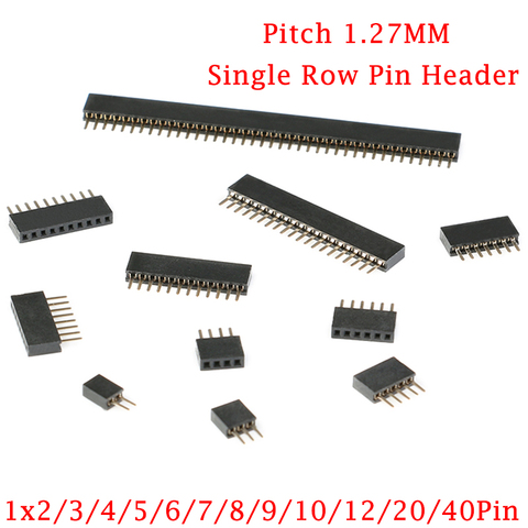 20 шт./лот, 1,27 мм, 1 шт., 2/3/4/5/6/7/8/9/10/12/20/40 контактный штырьковый штекер, Однорядный штырьковый коннектор печатной платы ► Фото 1/6