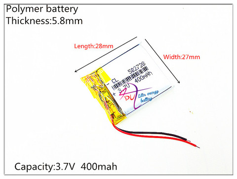 Литий-полимерный аккумулятор 582728, 3,7 В, 400 мА/ч, для Q50, G700S, K92, G36, Y3, Детские Смарт-часы, mp3, 582828, 602828 ► Фото 1/1