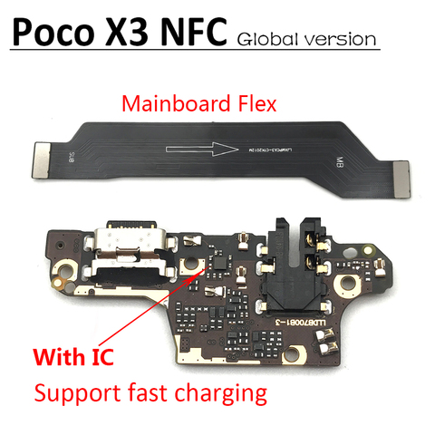 Плата USB зарядное устройство для зарядки док-станция зарядного устройства с портом для зарядки с гибким кабелем для Xiaomi POCO X3 NFC глобальная версия материнская плата основная плата Flex ► Фото 1/2