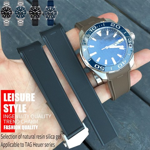Ремешок резиновый силиконовый для часов, стильный черный синий коричневый браслет для наручных часов, подходит для часов марки Tag Heuer, CARRERA, AQUARACER, 22 мм ► Фото 1/6