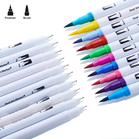 limekuoo 24 colors dual brush pen colored markers pens with 0.4mm