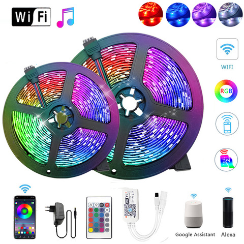 20 м RGB Wi-Fi Светодиодные ленты светильник 5 м 10 м 15 М 5050 SMD 2835 гибкая лента luces светодиодный светильник полосы Тира fita украшения контроллер Wi-Fi ► Фото 1/6