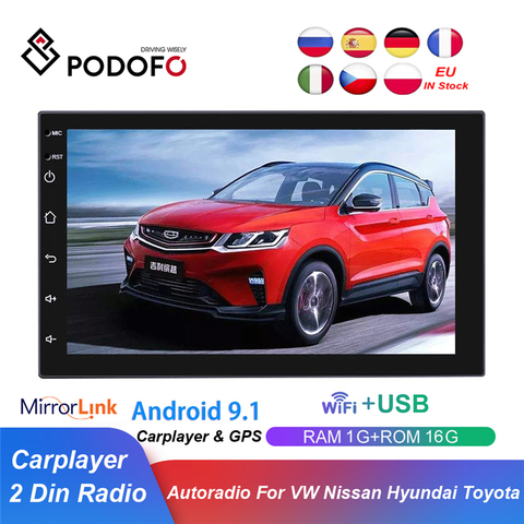 Podofo 2 Din Android автомобильный стерео радиоприемник Carplayer MP5 мультимедиа плеер Bluetooth Авто для VW Nissan Hyundai Toyota ► Фото 1/6