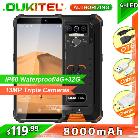 OUKITEL WP5 4 ГБ 32 ГБ IP68 водонепроницаемый прочный смартфон MT6761 четырехъядерный Android 9,0 8000 мАч мобильный телефон ► Фото 1/5