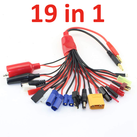 Комплект зарядных кабелей для аккумулятора RC 19 в 1, преобразователь кабеля, Банановый штекер для Traxxa/JST/FUTABAS/T-Plug/XT60/EC3/EC5/Hxt 4 мм/TAMIYAS ► Фото 1/6