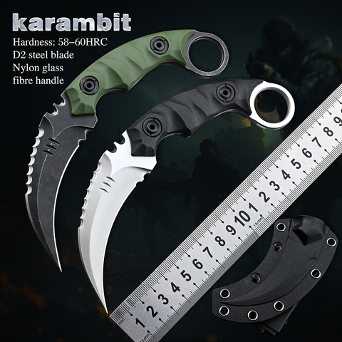 Нож Karambit D2 со стальным фиксированным лезвием, карманные ножи, инструмент, походный охотничий нож для выживания на природе, тактическое оружие для самообороны CSGO ► Фото 1/6