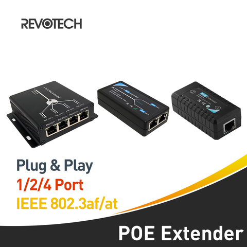 Удлинитель POE на 2 порта, 100 Мбит/с, со стандартным входом/выходом IEEE 802.3at / af для IP-камеры, 100 метра для диапазона POE ► Фото 1/5
