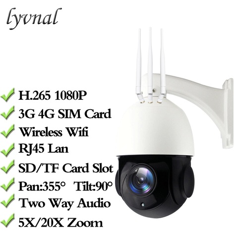 LYVNAL H.265 1080P 3G 4G sim-карта камера 2MP Беспроводная PTZ IP камера Wifi скоростная купольная наружная 20X Zoom слот для sd-карты двухстороннее аудио ► Фото 1/6