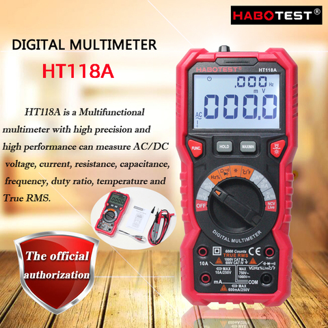 Цифровой мультиметр HABOTEST HT118A/HT118C/HT118D, высокоточный Интеллектуальный мультиметр с цифровым дисплеем true RMS, светильник ка ► Фото 1/6