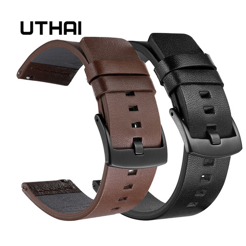 UTHAI ремешок для часов из натуральной кожи для Samsung Galaxy Watch 42 46 мм Gear S3 спортивный ремешок для часов Quick Release 18 20 22 24 мм, Z26 ► Фото 1/6