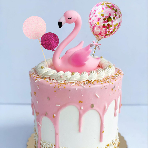 Розовый фламинго торт Topper воздушный шар флажки для торта на день рождения Дети сувениры декорирование тортов капкейк Topper на свадьбу десерт... ► Фото 1/6