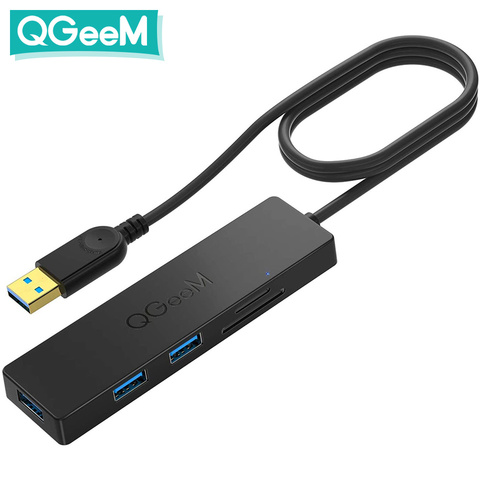 USB-концентратор QGeeM 3,0, кардридер, USB-разветвитель для ноутбуков Xiaomi, Macbook Pro 2015, 5 USB 3,0, концентратор для ПК, компьютерные аксессуары ► Фото 1/6