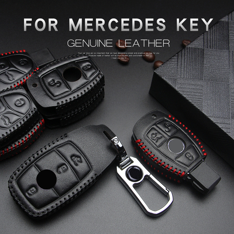 Кожаный чехол для автомобильного ключа для Mercedes Benz C200 E260L GLK A45 C200L GLA GLC GLE E200 E260 E300 E320 W124 W202 W204 C E S Class ► Фото 1/5