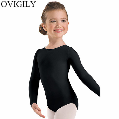 OVIGILY детский гимнастический купальник с длинным рукавом для девочек, черный  гимнастический купальник из спандекса и лайкры, балетные боди-костюмы, топы  для танцев для малышей - История цены и обзор | Продавец AliExpress -