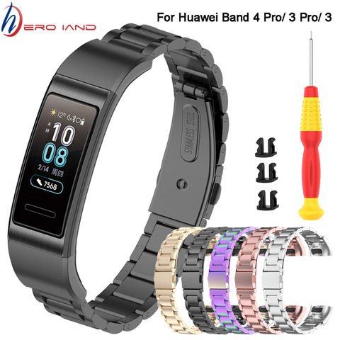 Металлический Ремешок Для Huawei Band 4 Pro, браслет для Huawei Band 3/ 3 Pro, браслет из нержавеющей стали для наручных часов, ремешок с инструментом ► Фото 1/6