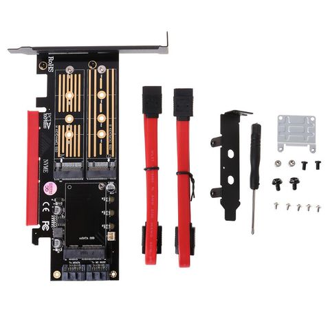 Переходник PCI-E 3 в 1 для M.2 SSD PCIE к M2, адаптер Райзер с M-ключом B Key mSATA 2 x 7Pin SATA порт NVME M2 SSD AHCI mSATA ► Фото 1/6