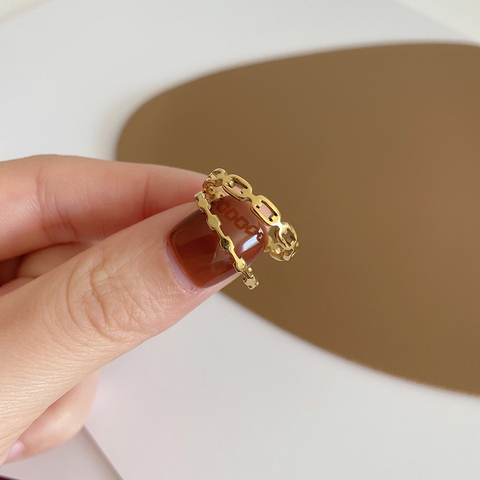 YUN RUO, винтажное геометрическое открытое Золотое кольцо с желтым золотом, подарок для женщин, модные ювелирные изделия из титановой стали, ни... ► Фото 1/5