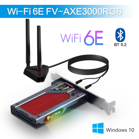 Беспроводной адаптер fenvi Wi-Fi 6e Intel AX210 PCIe, Bluetooth 5,2 AX210NGW, Wi-Fi сетевая карта 2,4G/5G/6 ГГц RGB 802.11ax Windows 10 ► Фото 1/6