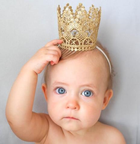 Золотая кружевная 3d-корона Yundfly, повязка на голову для новорожденных девочек, эластичная тиара на голову, подарок на день рождения, реквизит ... ► Фото 1/6