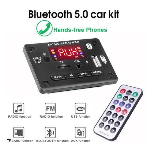 Плата Mp3 декодера громкой связи Bluetooth 5,0 с микрофоном, FM-радио модулем, беспроводной аудиоприемник с поддержкой TF-карты/3,5 мм AUX/USB ► Фото 1/6