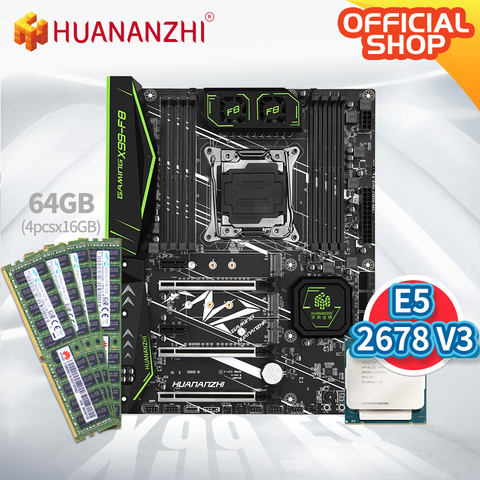 HUANANZHI X99 F8 X99 материнская плата с Intel XEON E5 2678 V3 с 4*16G DDR4 RECC памяти комбо комплект SATA 3,0 USB 3,0 ► Фото 1/1