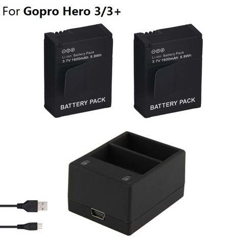 Аккумулятор для Gopro Hero 4, 3,8 В, Аккумулятор bateria Hero 4, USB, двойное зарядное устройство, чехол для батареи Hero4 серебристого/черного цвета, аксессуары для экшн-игр ► Фото 1/6