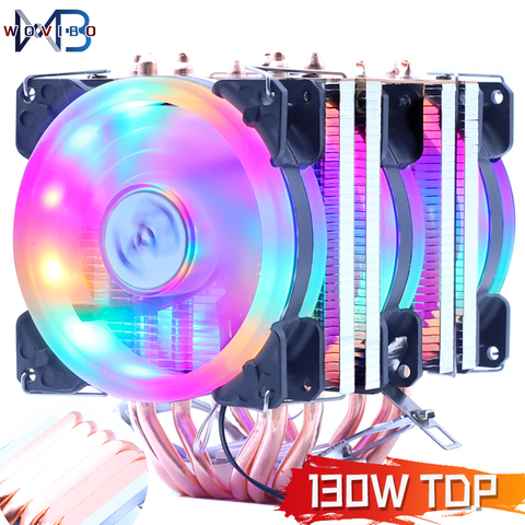 6 тепловых трубок Процессор кулер вентилятор Ventilador вентилятор 4Pin ШИМ RGB ПК тихий Intel LGA 2011 1150 1151 1155 AMD AM3 AM4 90 мм охлаждающий вентилятор радиатора ► Фото 1/6