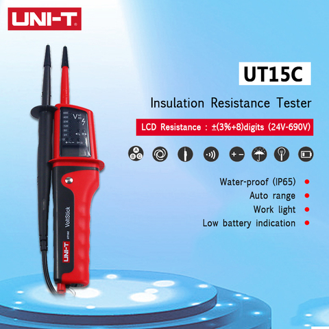 UNI-T UT15C водонепроницаемый цифровой измеритель напряжения 24 В ~ 690 В тестер напряжения переменного/постоянного тока с ЖК-дисплеем Автоматический диапазон поворота фазы тестер напряжения ► Фото 1/6