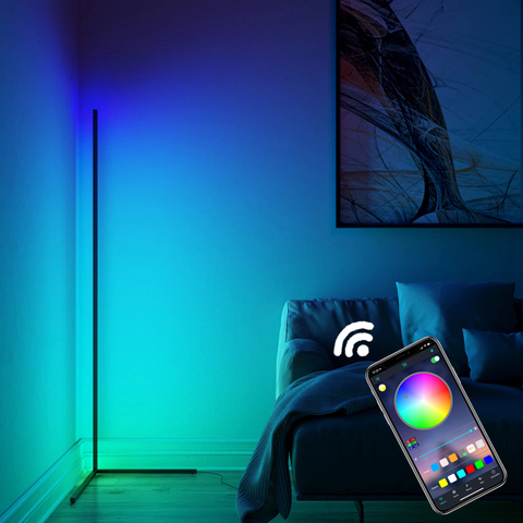 Современный напольный RGB светильник с прямым углом, Регулируемый Красочный Светодиодный светильник для гостиной, с управлением через прило... ► Фото 1/6