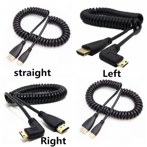 Мини-кабель HDMI, пружинный удлинитель, кабель HDMI с углом 90 градусов, гибкий кабель с левым/правым/прямым штекером на изгиб маловеса ► Фото 1/4