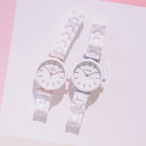 Часы наручные женские с керамическим браслетом, модные кварцевые маленькие белые брендовые люксовые ► Фото 1/5