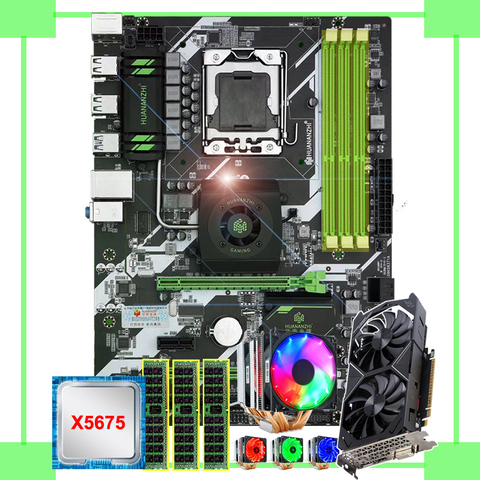 HUANANZHI X58 deluxe материнская плата с процессором Intel Xeon X5675 6 тепловых труб кулер памяти 48G(3*16G) RECC видеокарта GTX1050TI 4GD5 ► Фото 1/6