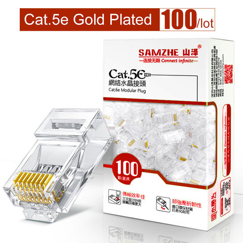 Модульный разъем SAMZHE Cat5e RJ45 8P8C для кабеля Ethernet, позолоченные соединители CAT 5e Gigabit Bulk Ethernet Crimp ► Фото 1/6