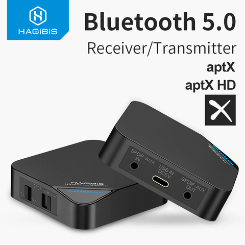 Беспроводной передатчик hagilis Bluetooth 5,0, приемник 2 в 1, aptX, HD аудио 3,5 мм, AUX/SPDIF/Type-C адаптер для ТВ/наушников/автомобиля/ПК ► Фото 1/6