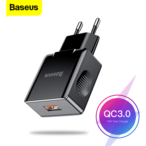 Baseus Quick Charge 3,0 USB зарядное устройство 18 Вт QC3.0 QC Turbo быстрое зарядное устройство для iPhone Samsung Xiaomi Huawei настенный мобильный телефон зарядное устр... ► Фото 1/6