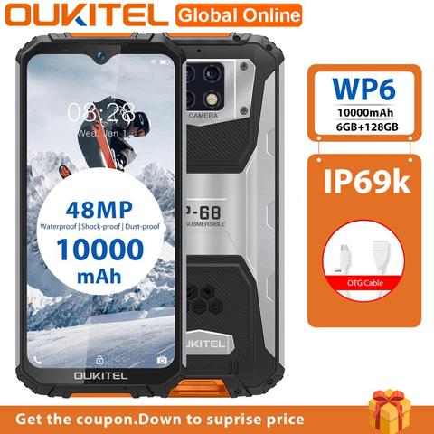 Смартфон OUKITEL WP6, 6 + 128 ГБ, 6,3 дюйма, 8 ядер, водозащита IP68, 9 В/2 А, 10000 мА · ч, тройная камера 48 МП ► Фото 1/6