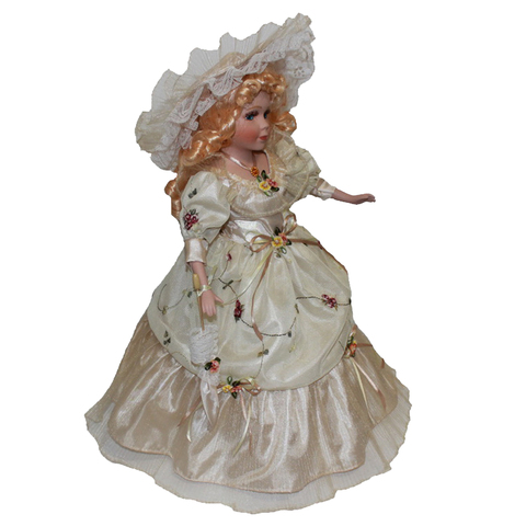 Элегантная керамическая женская кукла 40 см, в викторианском стиле, бежевое длинное платье, декор для костюма ► Фото 1/6