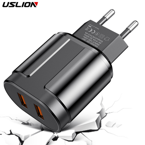USLION EU/US вилка 2.4A макс. двойной USB адаптер для быстрой зарядки, настенное универсальное быстрое зарядное устройство для iPhone, Samsung, Xiaomi ► Фото 1/6
