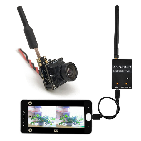 Мини-передатчик 5,8G FPV 48CH 25mW с камерой 800TVL и приемником Skydroid OTG UVC для планшетов Android ► Фото 1/6
