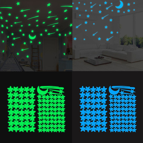 103 шт. светящиеся звезды метеоритная Луна Настенная Наклейка для детской комнаты, гостиной декоративные наклейки для спальни светится в тем... ► Фото 1/6