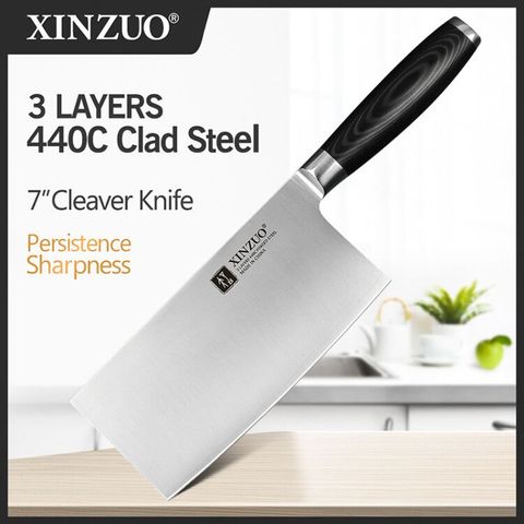 XINZUO 7-дюймовый большой нож, немецкий кухонный нож лучшего качества из нержавеющей стали марки 1,4116, 58HRC, китайский нож мясника, резак, ручка ми... ► Фото 1/6