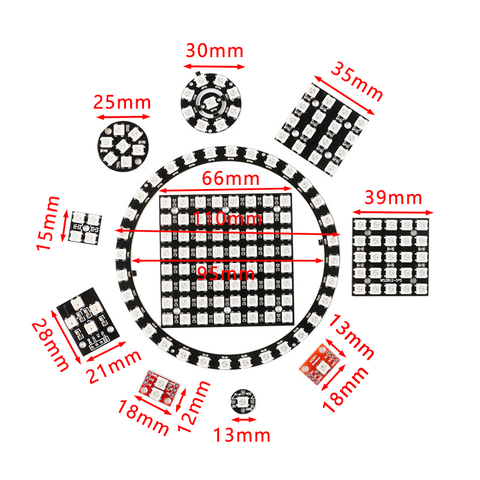 Макетная плата WS2812B WS2812 32/64 RGB светодиодсветодиодный, круглый модуль с полноцветным драйвером, электронные блоки, 1/2/4/7/9/16/25/5050 бит ► Фото 1/6