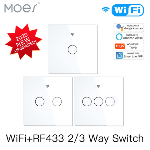 2022 Новый Wi-Fi RF433 умный сенсорный выключатель 2/3 Way Smart Life/Tuya App Control,Alexa Google Home Голосовое управление 1/3 Gang EU ► Фото 1/6