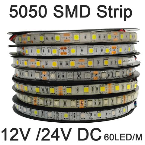 СВЕТОДИОДНАЯ лента SMD 5050, 12 В, 24 В постоянного тока, 5 м, 60 светодиодов/м, гибкая декоративная лента IP20 IP65, водонепроницаемая светодиодная лент... ► Фото 1/3