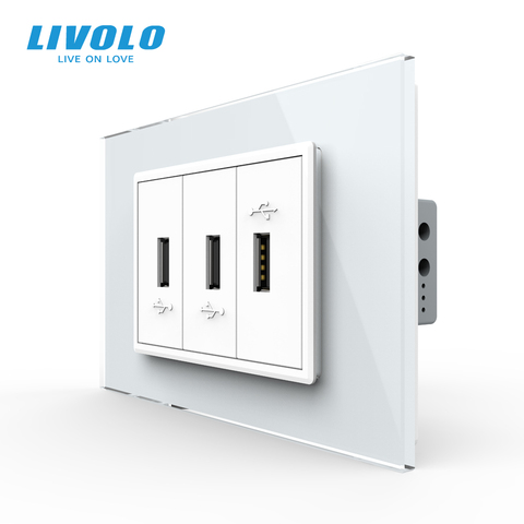 Livolo C9 US AU стандарт 67,5 мм Роскошный телефон Com TV SA TV aiduo розетка, белая жемчужная Хрустальная стеклянная панель, розетки ► Фото 1/6