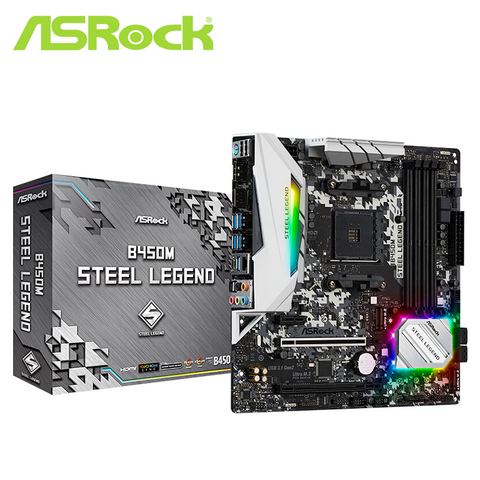 ASROCK B450M STEEL LEGEND Micro-ATX AMD B450 DDR4 3466 +(OC)MHz M.2 USB3.1 новая Max-64G двухканальная розетка AM4 материнская плата ► Фото 1/5