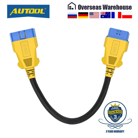 AUTOOL 36 см автомобильный усиленный нейлоновый Удлинительный шнур OBD2 для подключения к гнезду кабель для Launch Easydiag/THINKDIAG/THINKDRIVER/ELM327 ► Фото 1/6